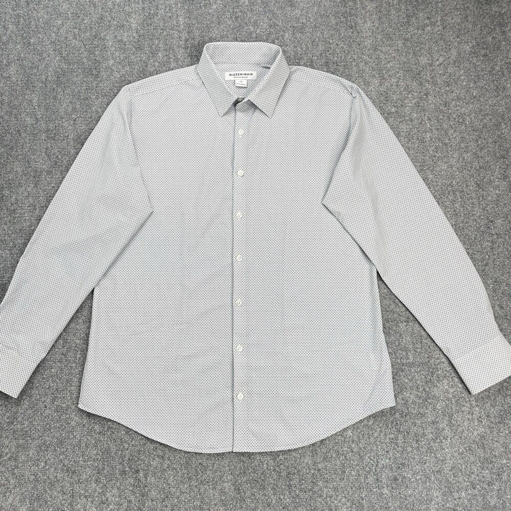 Mizzen+Main Shirt Mens Medium Classic Fit Gray Long Sleeve Geometric Stretch
